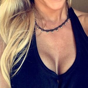 Beautiful black fashion necklace with small dainty rhinestones